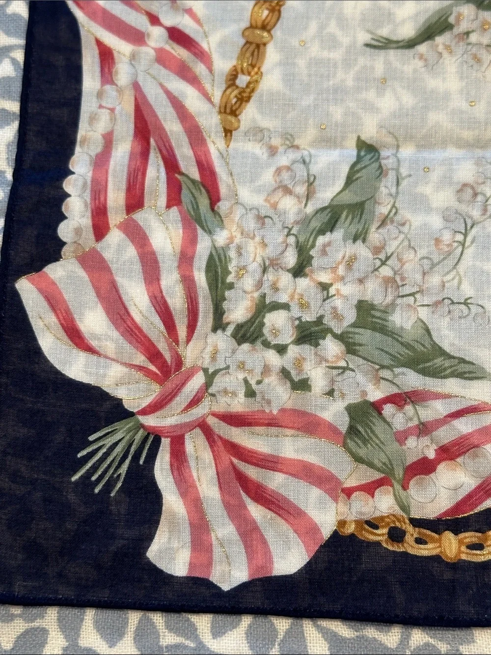 Christian Dior Floral Bow Silk Hair Scarf/Handkerchief - NEW